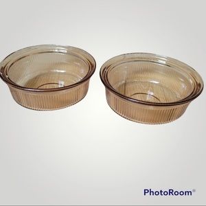 Corning/Vision Ware Mini Casserole Dishes/ Set of 2 /  C-16-B. / 1 pint / Amber